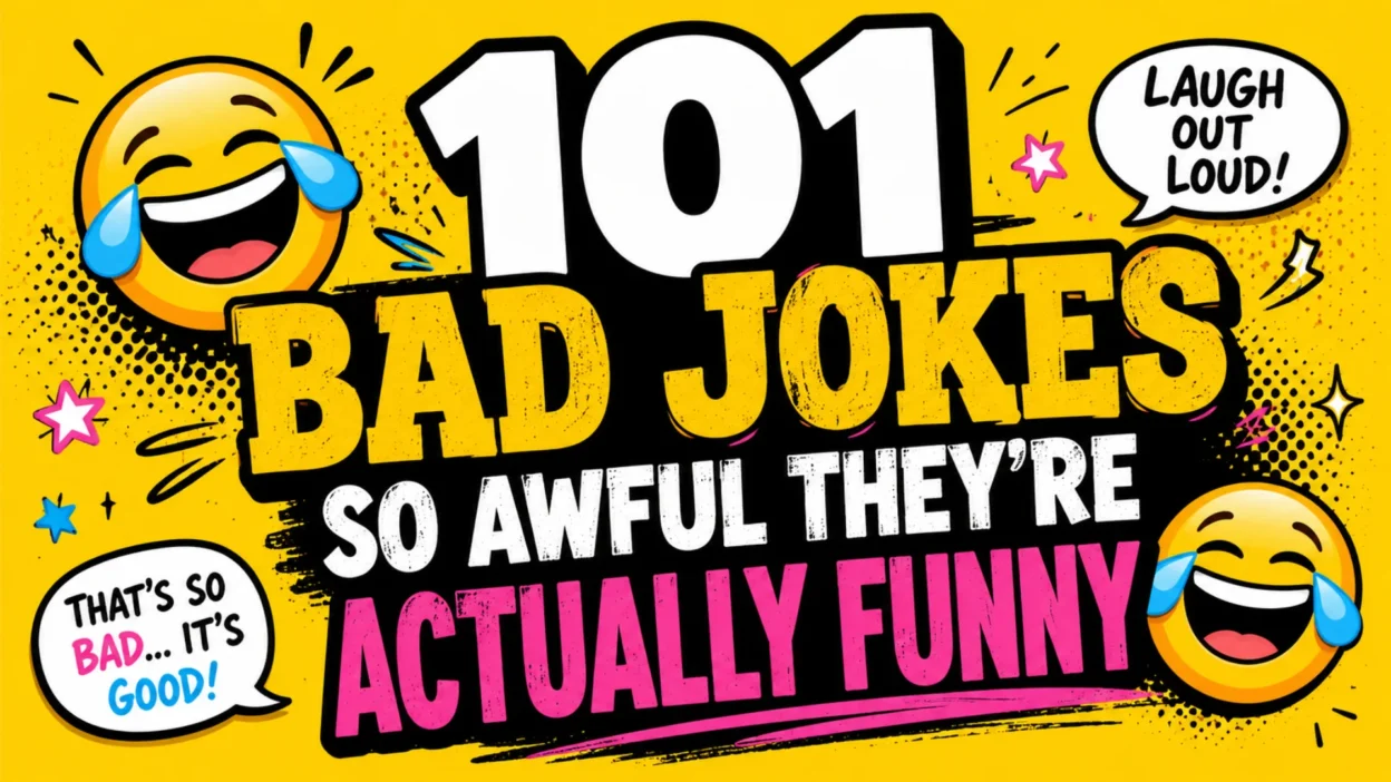 Funny illustration featuring a collection of hilariously bad jokes designed to make readers laugh, groan, and share with friends.