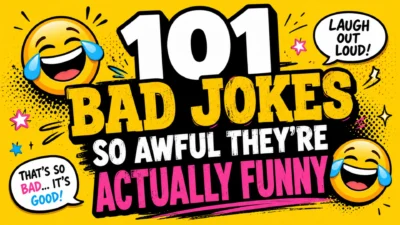 Funny illustration featuring a collection of hilariously bad jokes designed to make readers laugh, groan, and share with friends.