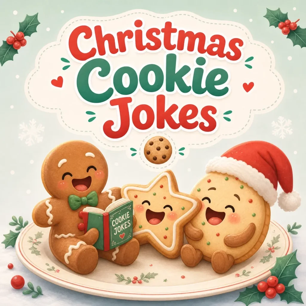 Festive Christmas humor featuring Santa Claus, reindeer, Christmas trees, holiday decorations, and funny seasonal jokes.