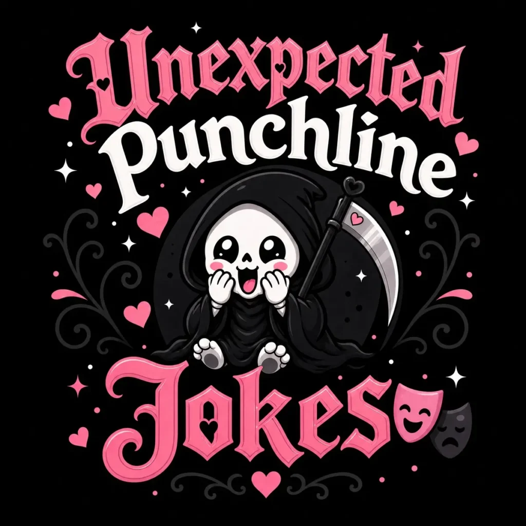 Funny dark jokes featured image with bold typography, playful emojis, clever humor elements, and a modern dark-themed design created for social media and blog content.