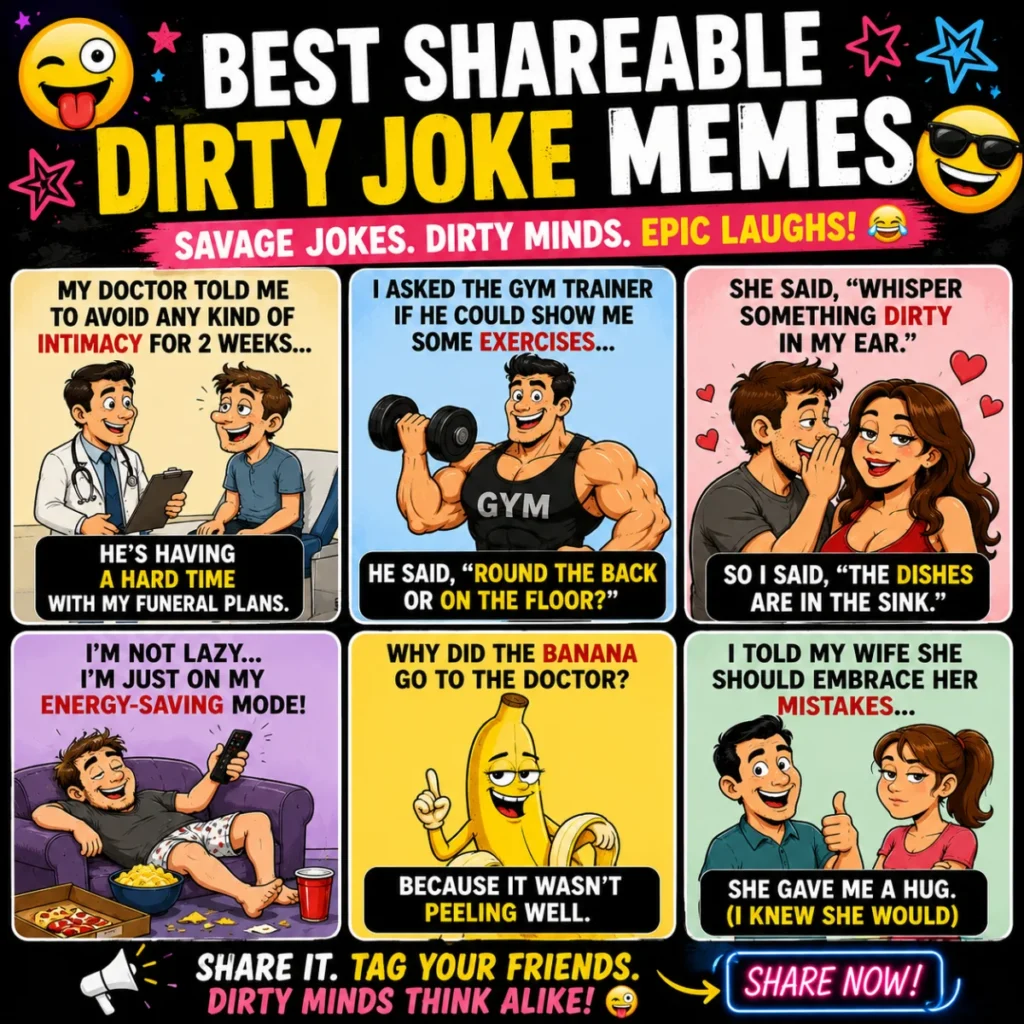Funny adult humor meme featuring playful jokes, witty wordplay, expressive cartoon characters, and lighthearted comedy for mature audiences.